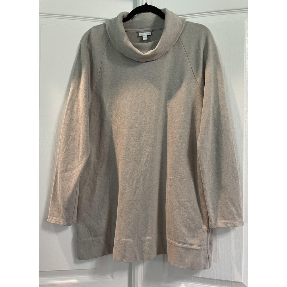Pure Jill Shirt Womens L Beige Cowl Neck Long Sleeve Cotton Tunic Top Pockets